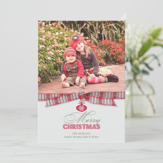 Joyeuse carte ruban photo de Noël (Debout devant)