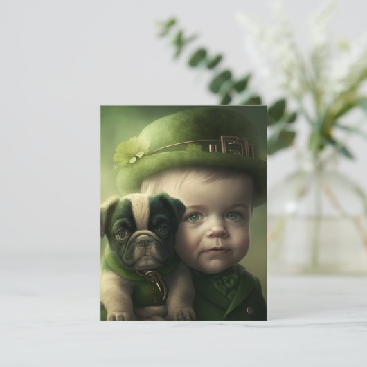 Joyeuse carte St. Patrick's Day Card Boy and Dog (Debout devant)