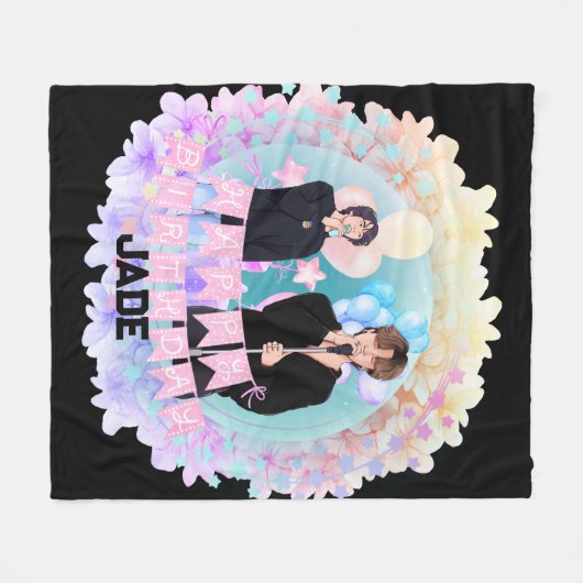 Joyeuse couverture en polaire d'anniversaire (Devant (Horizontal))