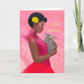 "Joyeuse Dame du Printemps avec Lapin." Carte de v (Devant)