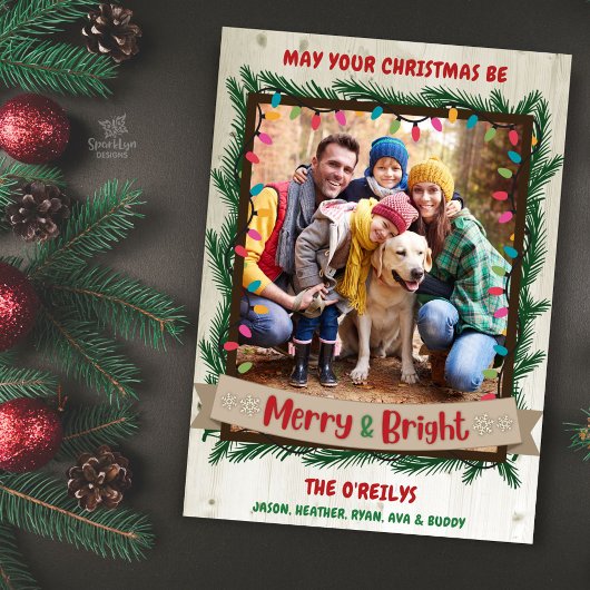 Joyeuse et brillante carte de Noël Garland Lights