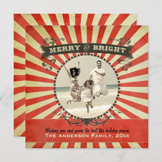 Joyeuse et lumineuse rétro carte de vacances de (Devant / Derrière)