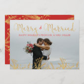 Joyeuse et mariée Gold Red Christmas Carte (Devant / Derrière)
