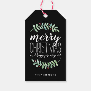 Joyeuse étiquette de cadeau de guirlande