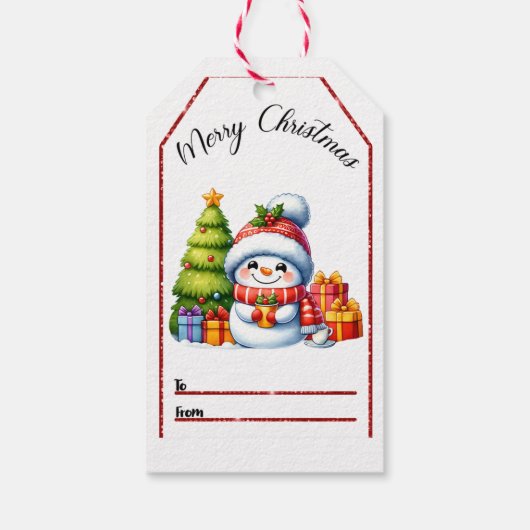 Joyeuse étiquette de Noël avec bonhomme de neige e (Dos)