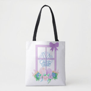Joyeuse fenêtre de Pâques avec Fleurs et Sac fourr