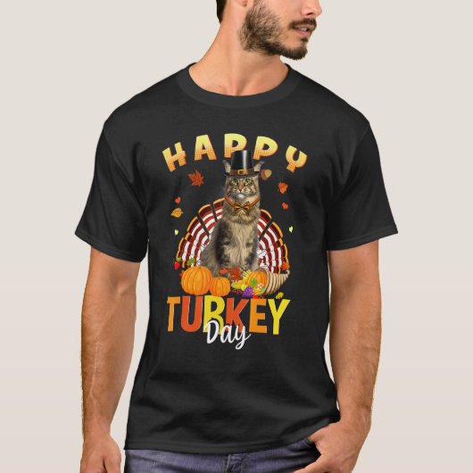 Joyeuse fête de la dinde Mignon chat T-shirts de T (Devant)