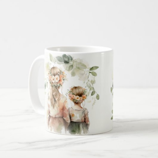 Joyeuse Fête des Mères Fleurs Filles Mug (Devant gauche)