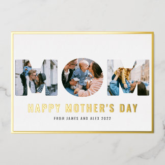 Joyeuse Fête des Mères MAMAN Carte dorée à motif d