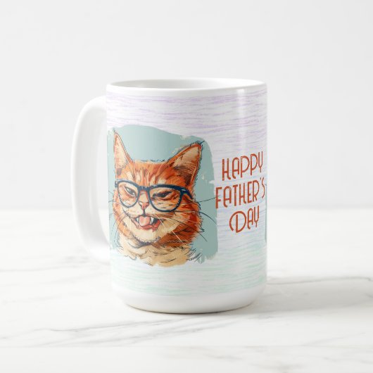Joyeuse Fête des Pères Mug à Café Chat Drôle (Devant gauche)