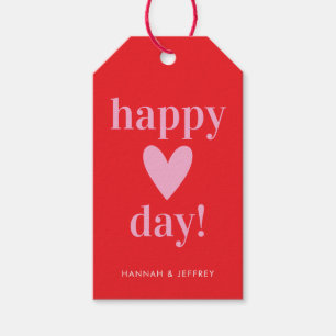 Joyeuse Fête du Cœur Étiquette de Cadeau Rouge Ros