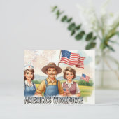 Joyeuse fête du travail avec carte postale (Debout devant)