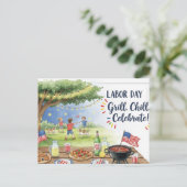 Joyeuse fête du travail avec carte postale (Debout devant)