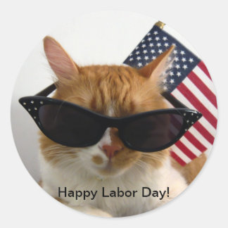 Joyeuse fête du Travail Cool Cat avec Autocollant