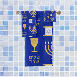 Joyeuse fête juive Hanoukka<br><div class="desc">Un élégant motif d'Hanoukka Joyeux des symboles juifs de la menorah, étoile de David, parchemin, en or sur un arrière - plan bleu foncé. Un cadeau élégant pour les amis et la famille juifs en cette période de vacances.</div>