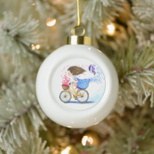 Joyeuse fille à vélo ornement de Noël