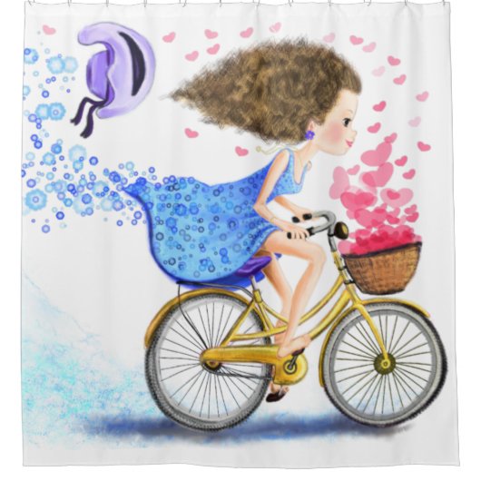 Joyeuse fille avec rideau de douche à vélo (Devant)