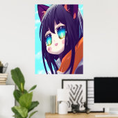 Joyeuse fille de chat Anime joyeux | AI Art Poster (Bureau à domicile)