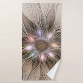 Joyeuse Fleur Abstrait Beige Brown Floral Fractal (Serviette de bain)