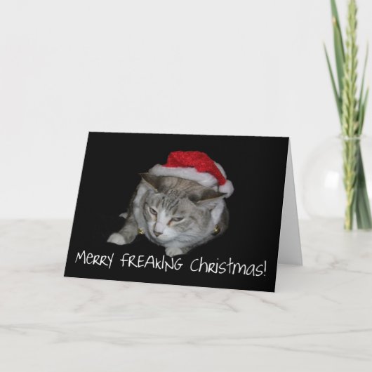 Joyeuse grosse carte de Noël Freaking de chat de (Devant)