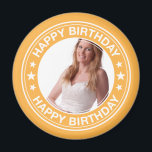Joyeuse image d'anniversaire Cadre en Jaune<br><div class="desc">Cadre photo avec le texte joyeux anniversaire autour avec 3 étoiles en blanc sur un arrière - plan jaune ensoleillé.</div>