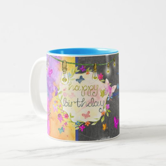 Joyeuse Mug d'anniversaire - Abstrait - Papillon (Devant gauche)