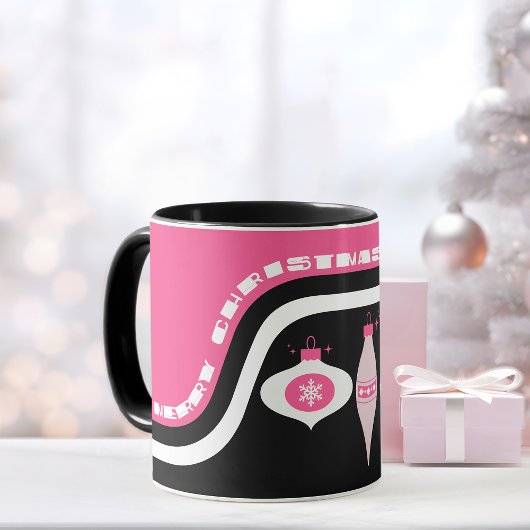 Joyeuse Mug De Noël Aux Ornements Rose Et Noir