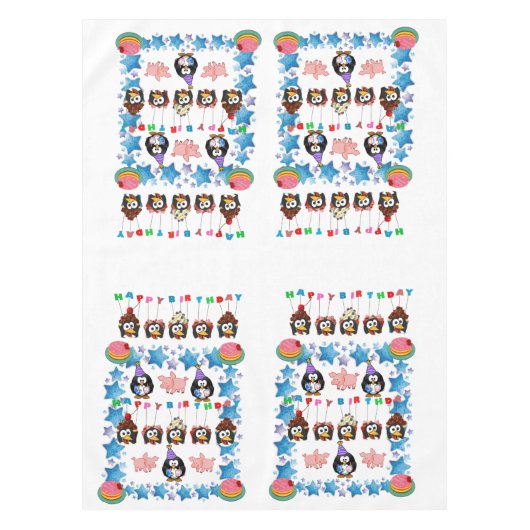 Joyeuse nappe d'anniversaire Pingouin roses (Devant)