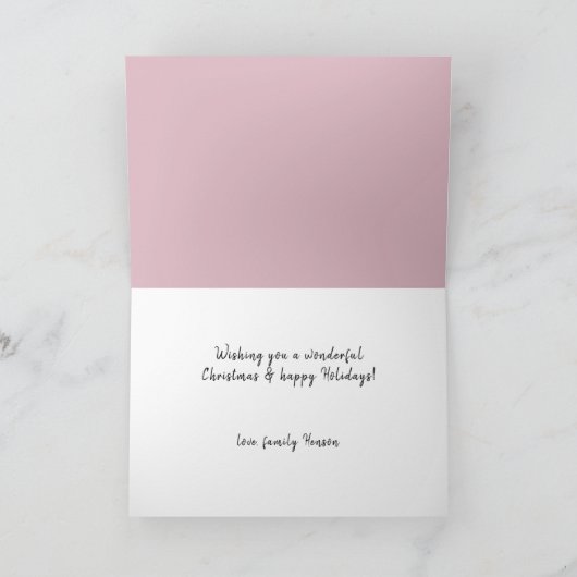 Joyeuse Pastel Pink Script Christmas Carte de vaca (Intérieur)