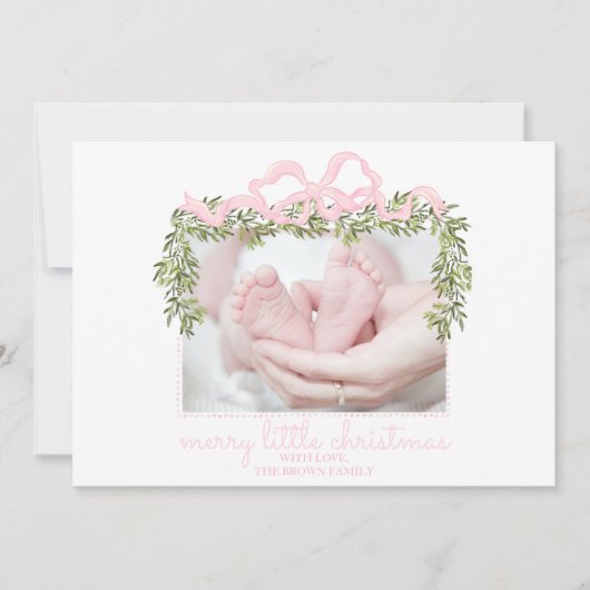 Joyeuse petite carte de Noël Nouveau-né bébé rose (Devant)