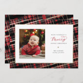 Joyeuse petite carte de Noël Rouge Plaid Faux Foil (Devant / Derrière)