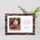 Joyeuse petite carte de Noël Rouge Plaid Faux Foil (Debout devant)