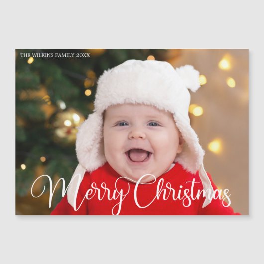 Joyeuse photo de Noël Carte magnétique à script bl (Devant)