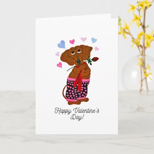 Joyeuse Saint-Valentin Carte de chien de teckel (Fleur jaune)