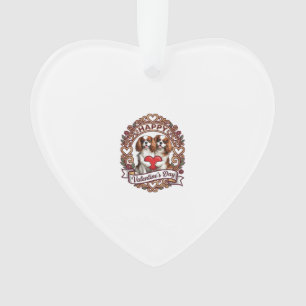 Joyeuse Saint-Valentin Chien Cadre Floral Cœur Rou
