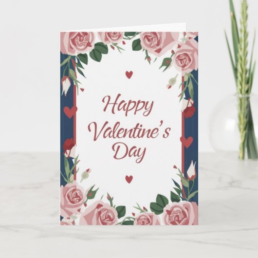 Joyeuse Saint-Valentin Fleur rose du cœur carte (Devant)