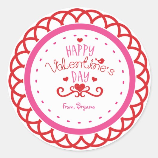 Joyeuse Saint-Valentin Rouge & Rose Autocollant Mi (Devant)