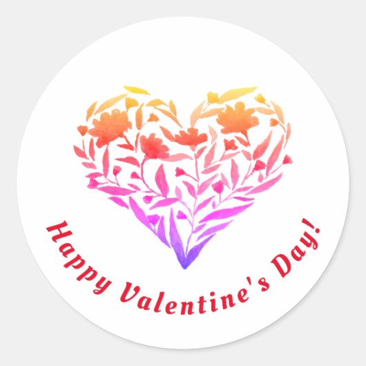 Joyeuse Saint-Valentin | Sticker rond du coeur flo (Devant)
