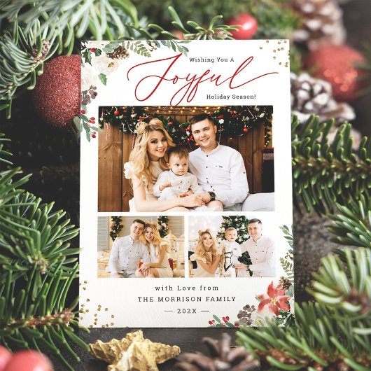 Joyeuse saison de vacances hiver Floral 3 Cartes p