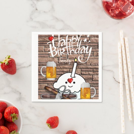 Joyeuse serviettes en papier d'anniversaire, bière (En situation)