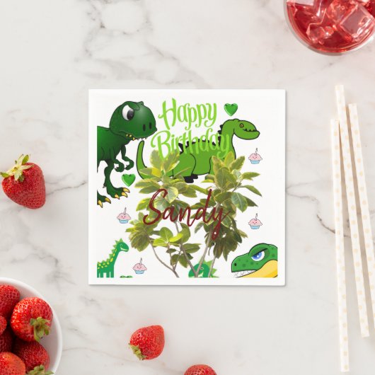 Joyeuse serviettes en papier d'anniversaire, Dinos (En situation)