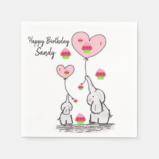 Joyeuse serviettes en papier d'anniversaire, éléph (Devant)