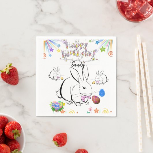 Joyeuse serviettes en papier d'anniversaire, lapin (En situation)