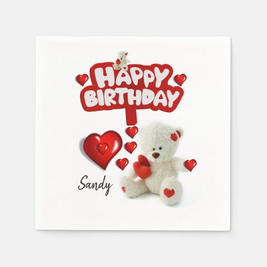 Joyeuse serviettes en papier d'anniversaire, Ours (Devant)