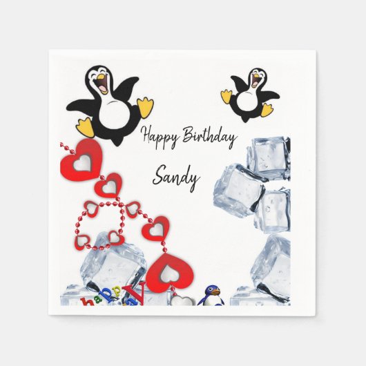 Joyeuse serviettes en papier d'anniversaire, pingo (Devant)