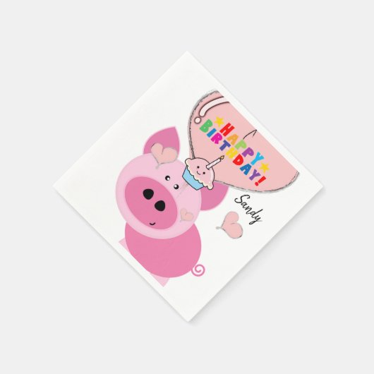 Joyeuse serviettes en papier d'anniversaire, porc  (Coin)