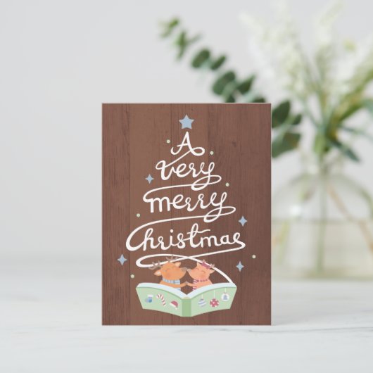 Joyeuse typographie de Noël Cute Reindees Carte po (Debout devant)