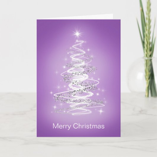 Joyeuses cartes de Noël avec arbre en violet (Devant)