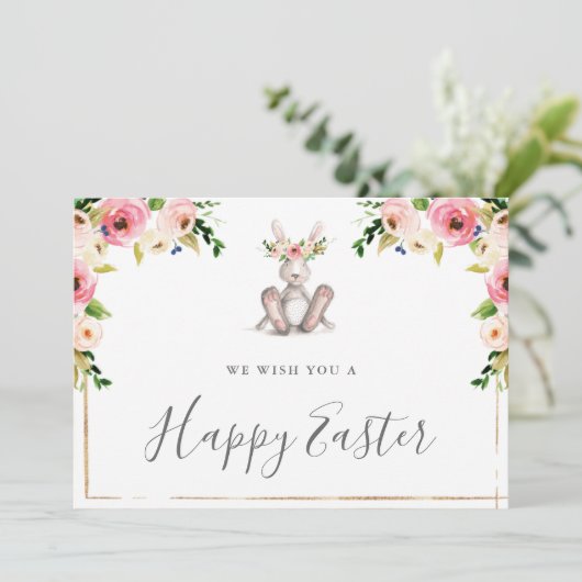 Joyeuses Cartes De Pâques Avec Lapin Floral (Debout devant)