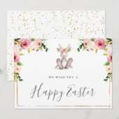 Joyeuses Cartes De Pâques Avec Lapin Floral (Devant / Derrière)